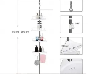SONGMICS Teleskopická rohová polica do kúpeľne 95-305 cm biela