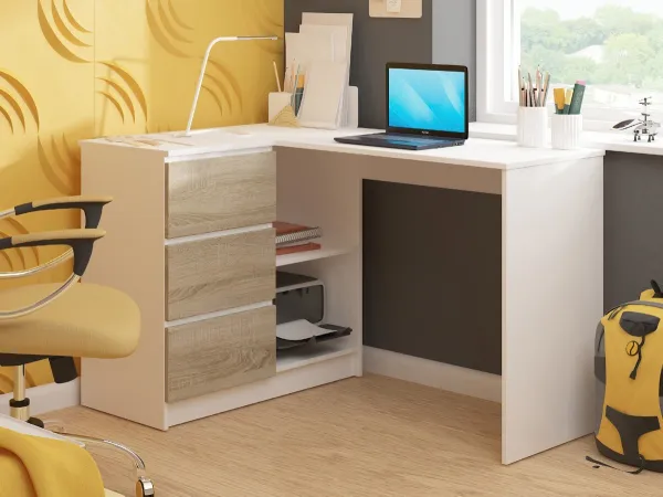 Ak furniture Rohový písací stôl B16 124 cm biely/dub sonoma ľavý