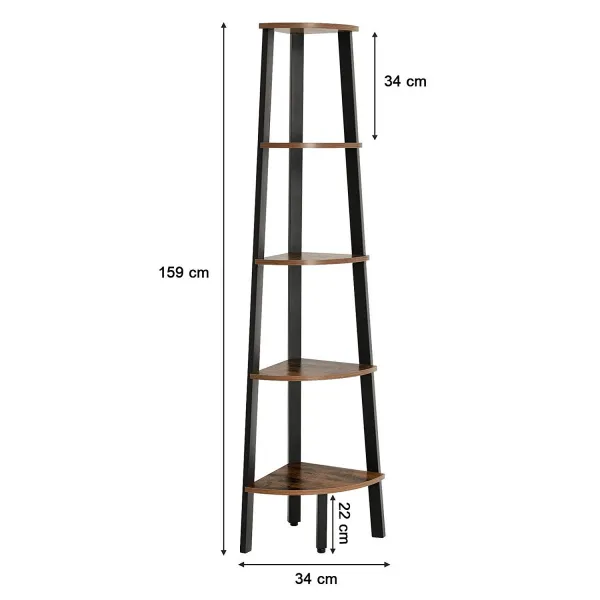 VASAGLE Rohový regál 5 políc hnedý 34x159 cm
