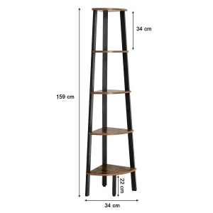 VASAGLE Rohový regál 5 políc hnedý 34x159 cm