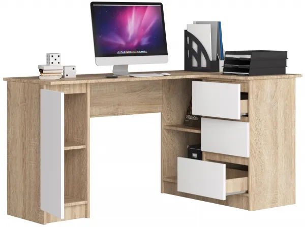 Ak furniture Rohový písací stôl B20 155 cm dub sonoma/biely pravý