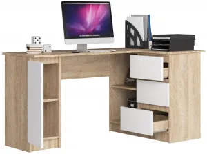 Ak furniture Rohový písací stôl B20 155 cm dub sonoma/biely pravý