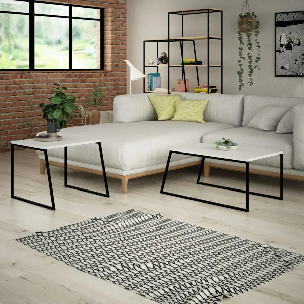 Kalune Design Súprava 2 konferenčných stolíkov Sehpa biela