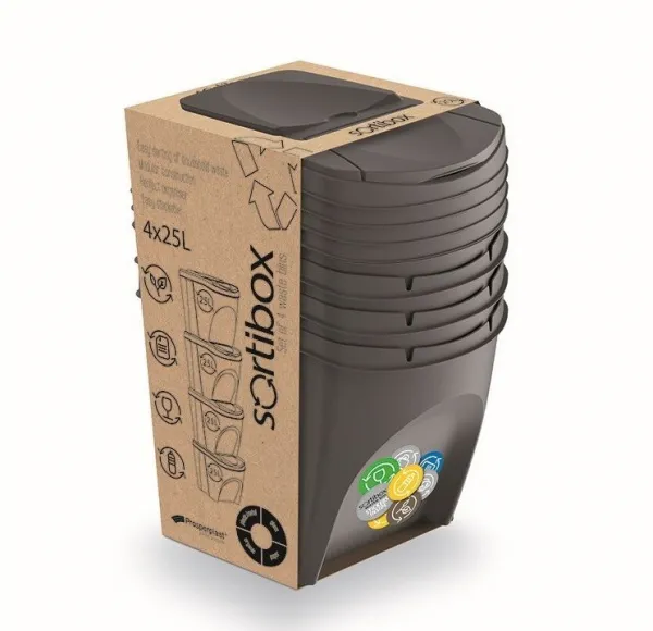 Prosperplast Sada 4 odpadkových košů Soorti na tříděný odpad 4 x 25 l šedá