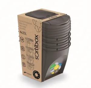 Prosperplast Sada 4 odpadkových košů Soorti na tříděný odpad 4 x 25 l šedá