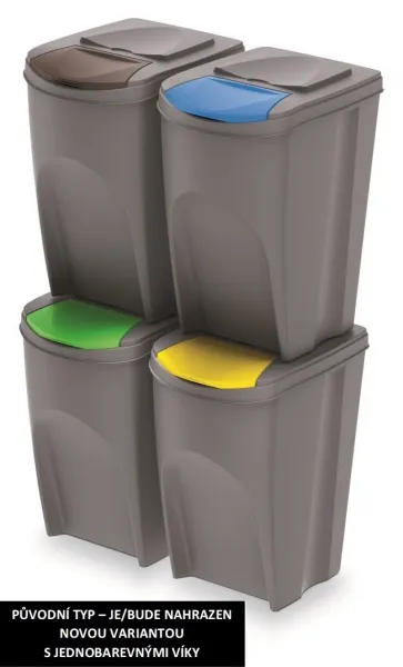 Prosperplast Sada 4 odpadkových košů Soorti na tříděný odpad 4 x 35 l šedá