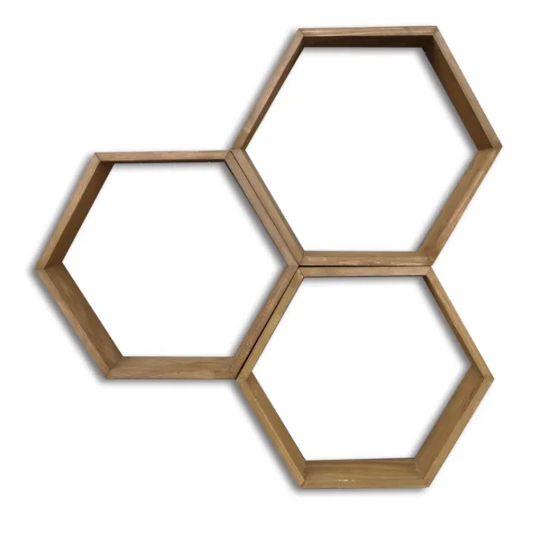 Kalune Design Sada 3 nástěnných polic HEX ořech