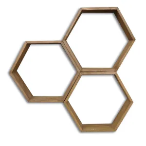 Kalune Design Sada 3 nástěnných polic HEX ořech