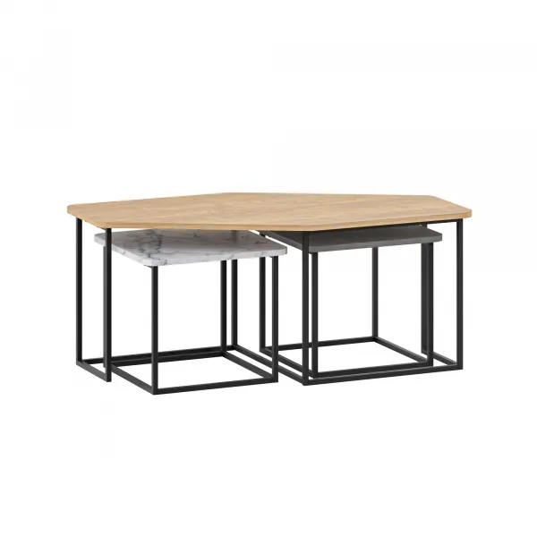 Súprava konferenčných stolíkov Houseland Nesty retro sivá/Carrara