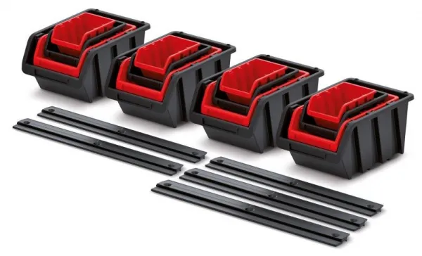 Prosperplast Sada úložných boxů s lištou na zeď SETRUK 58 x 23,5 x 13 cm černo-červená