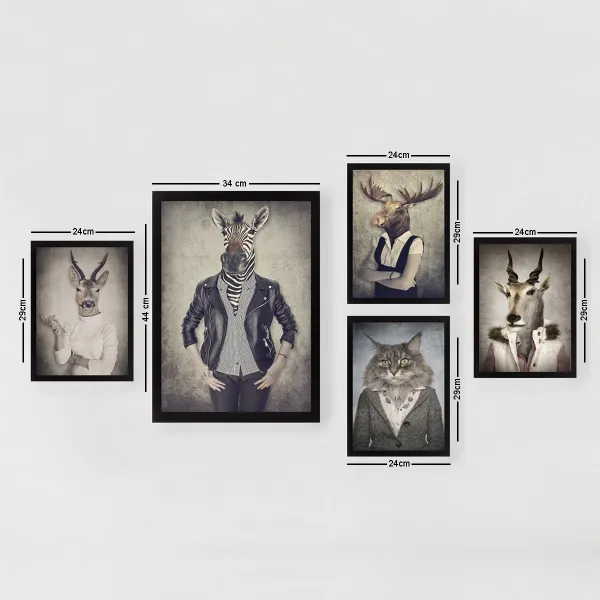 Hanah Home Sasa obrazov Animal Heads 5 ks