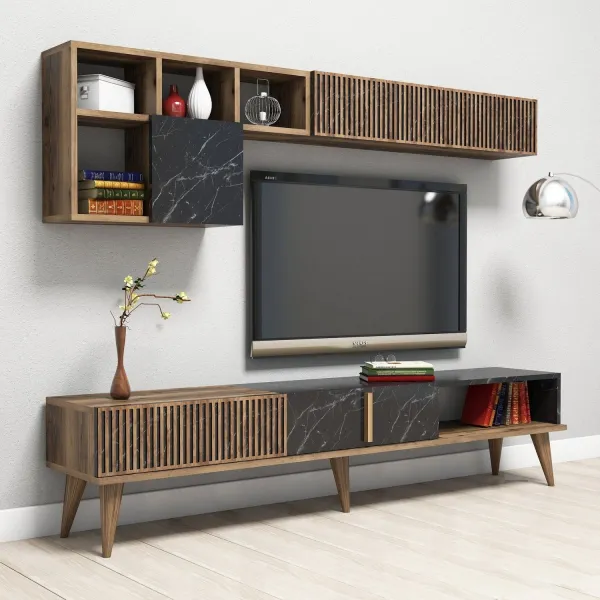 Kalune Design Sestava nábytku do obývacího pokoje Milan ořech/černý mramor