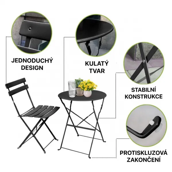 Ak furniture Skládací sada zahradního nábytku ORION černá