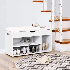 SONGMICS Botník so sedadlom a úložným priestorom biely 80x44 cm