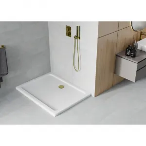 Sprchová vanička MEXEN FLAT so zlatým sifónom 100 x 80 cm biela