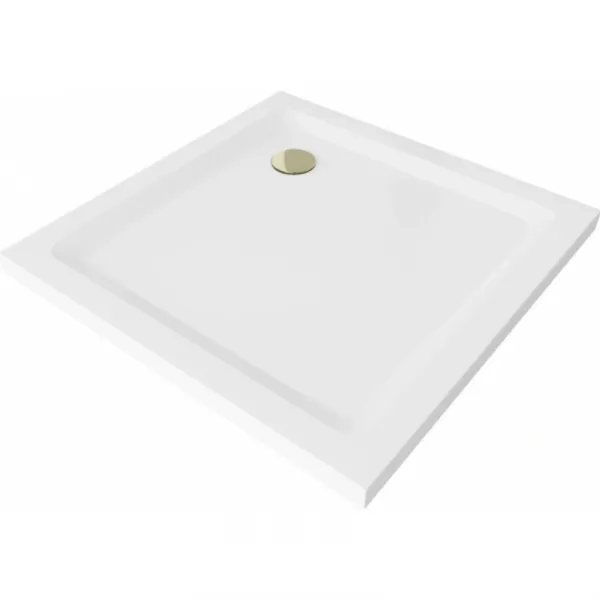 MEXEN Sprchová vanička so zlatým sifónom 100 x 100 cm biela