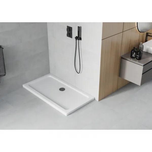 Sprchová vanička MEXEN FLAT s čiernym sifónom 140 x 70 cm biela
