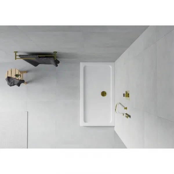 Sprchová vanička MEXEN FLAT so zlatým sifónom 140 x 70 cm biela