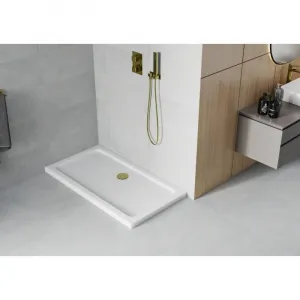 Sprchová vanička MEXEN FLAT so zlatým sifónom 140 x 70 cm biela