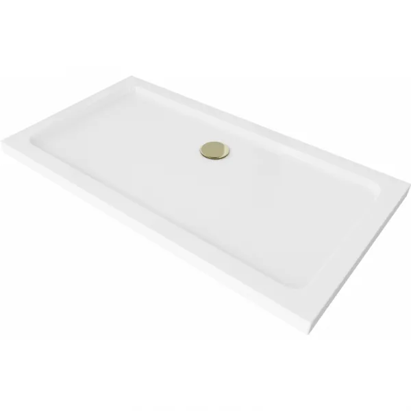 Sprchová vanička MEXEN FLAT so zlatým sifónom 140 x 70 cm biela