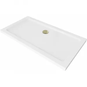 Sprchová vanička MEXEN FLAT so zlatým sifónom 140 x 70 cm biela