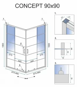 Sprchovací kút Rea CONCEPT 90x90 cm čierny