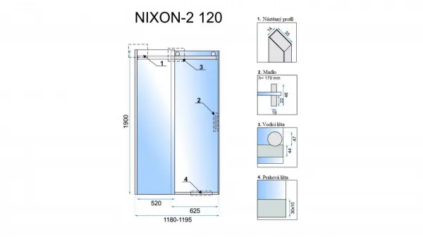 Sprchové dvere Rea Nixon-2 120 transparentné, varianta levá