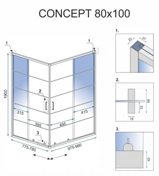 Sprchový kút Rea CONCEPT 80x100 cm čierny