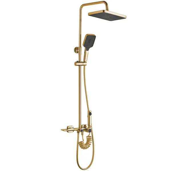 Sprchový set Rea Helix tmavo zlatý - vaňová batéria, dažďová, ručná, bidetová sprcha