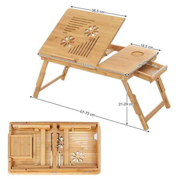 SONGMICS Bambusová podložka pod notebook prírodná 55x35 cm