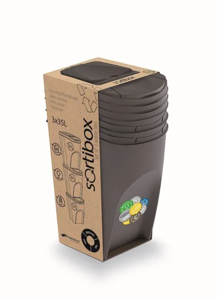 Prosperplast Súprava košov na triedenie odpadu ECOBOX 3x35L sivý kameň