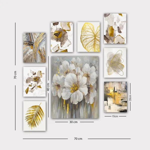 Hanah Home Súprava obrazov Golden flowers 9 ks