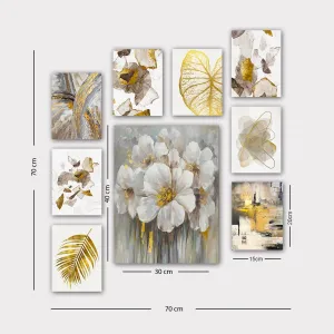 Hanah Home Súprava obrazov Golden flowers 9 ks