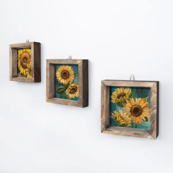 Wallity Súprava nástenných obrazov Sunflowers 15x15 cm 3 ks žltá