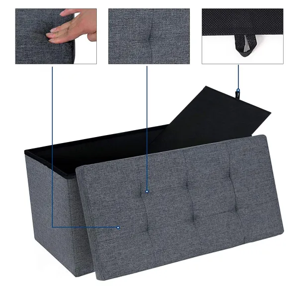 SONGMICS Úložný sedací box čalúnený skladací 76x38 cm tmavosivý