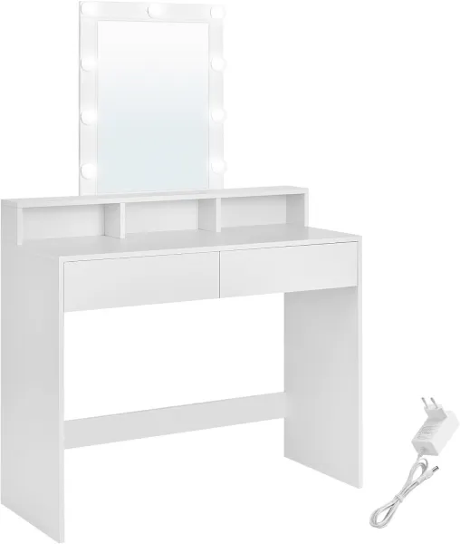 VASAGLE Toaletný stolík s LED osvetlením biely 100 x 145 x 40 cm