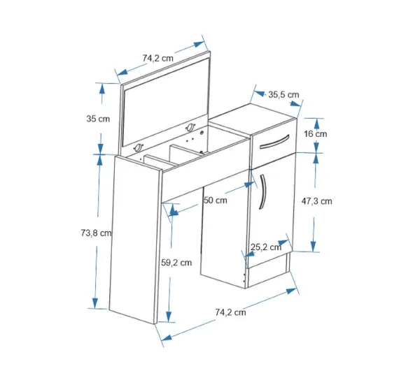 Kalune Design Toaletný stolík INCI 74 cm biely