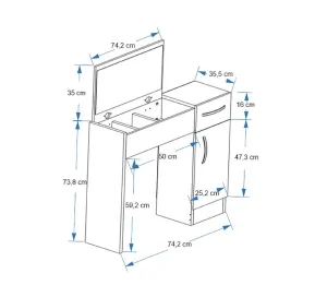 Kalune Design Toaletný stolík INCI 74 cm biely
