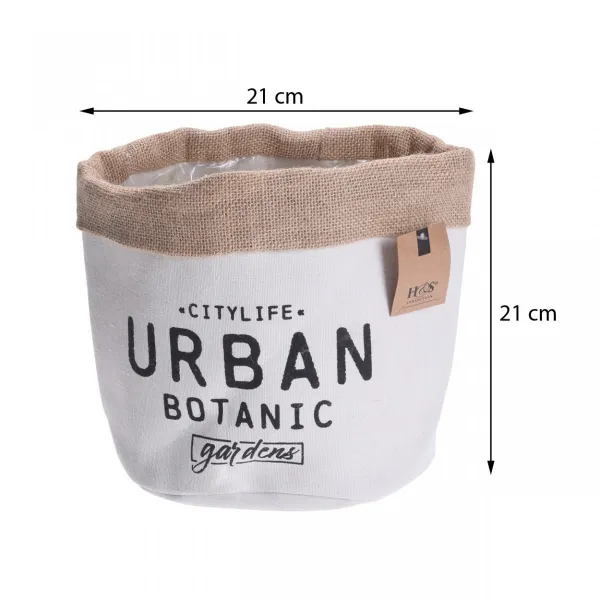 DekorStyle Textilný kvetinový box URBAN BOTANIC 21 cm biely/béžový