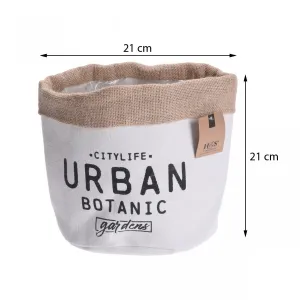 DekorStyle Textilný kvetinový box URBAN BOTANIC 21 cm biely/béžový