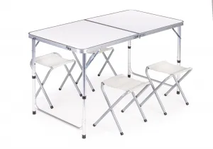 Turistický stôl, skladací stôl, sada 4 stoličiek Biela G00546