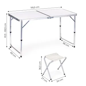 Turistický stôl, skladací stôl, sada 4 stoličiek Biela G00546