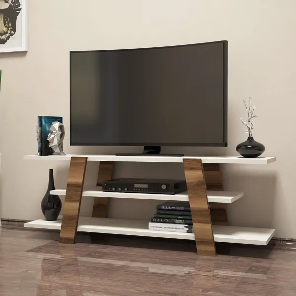 TV stolík Flower - Walnut, Cream