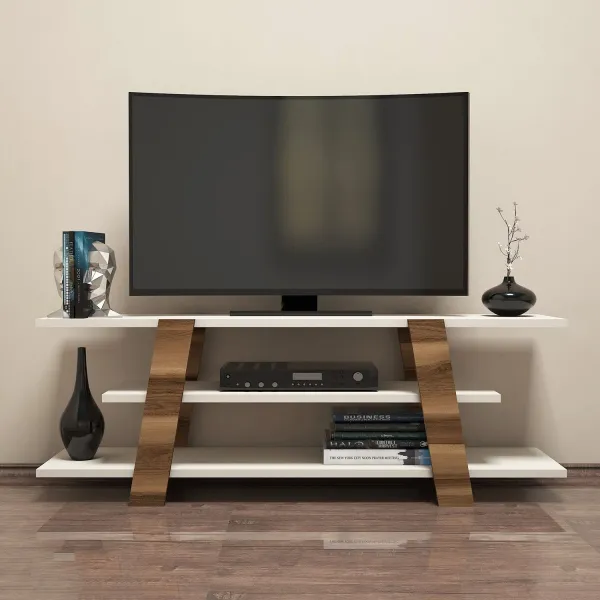 TV stolík Flower - Walnut, Cream