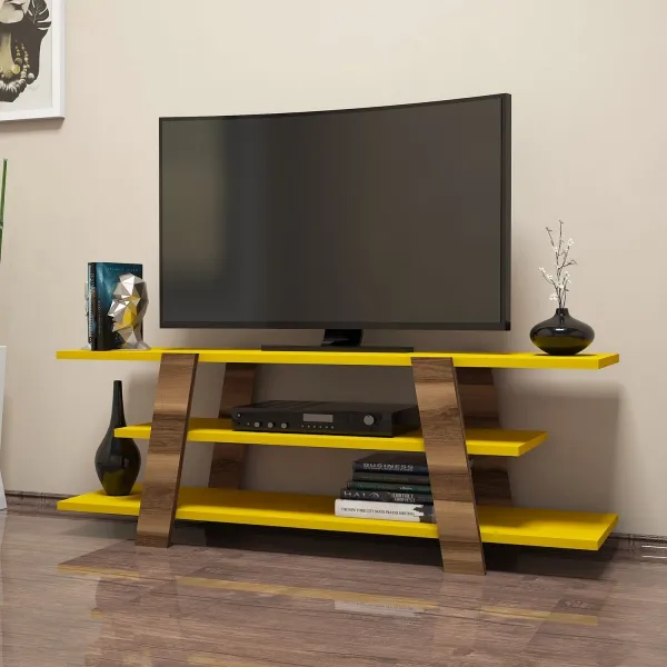 Kalune Design TV stolek FLOWER 120 cm žlutý/ořech