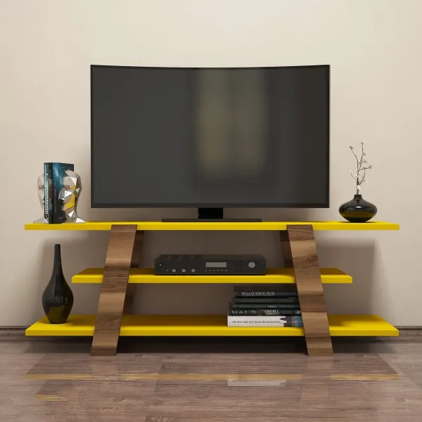 Kalune Design TV stolek FLOWER 120 cm žlutý/ořech