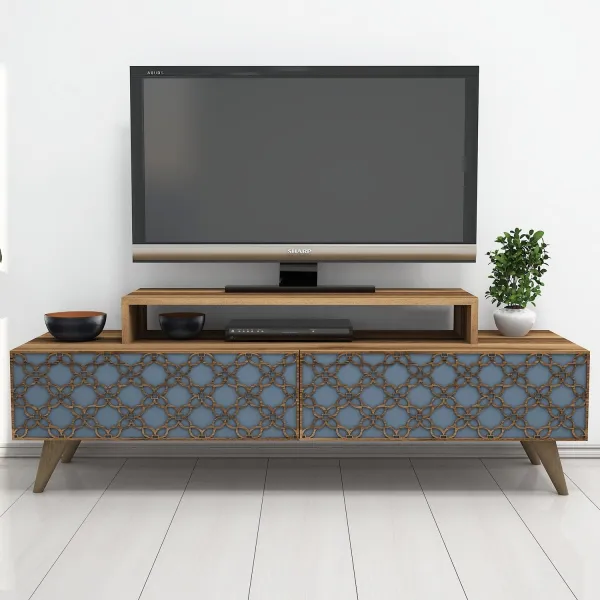 Kalune Design TV stolek CITY 140 cm ořech/modrý