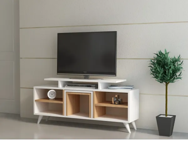 Kalune Design TV stolek KUTAY se stolky 120 cm bílý/teak