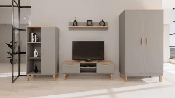 Kocot kids TV stolek DENVER 120 cm šedý/dub hickory
