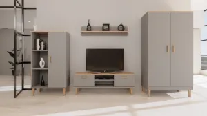 Kocot kids TV stolek DENVER 120 cm šedý/dub hickory